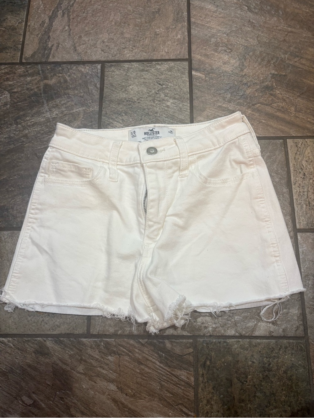 Hollister Cream Raw Hem Denim Shorts
